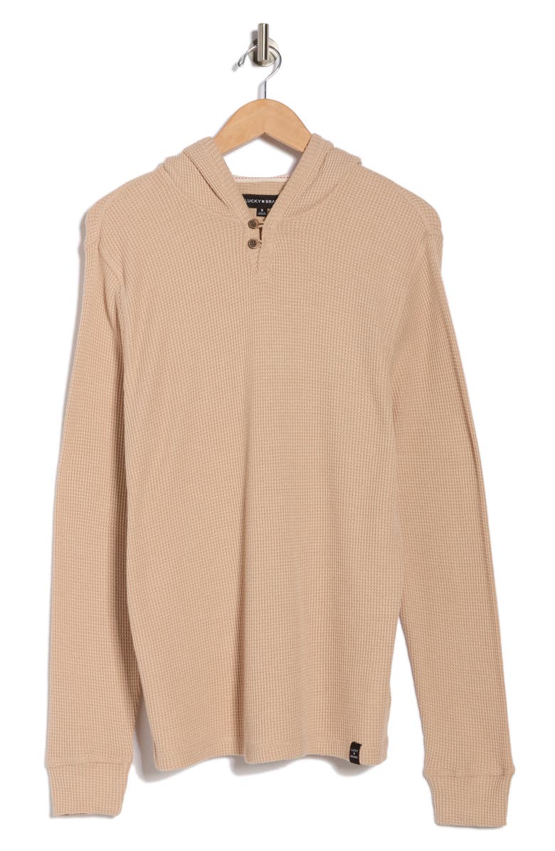 Lucky Brand Waffle Fleece Henley Hoodie, Alternate, color, Nougat