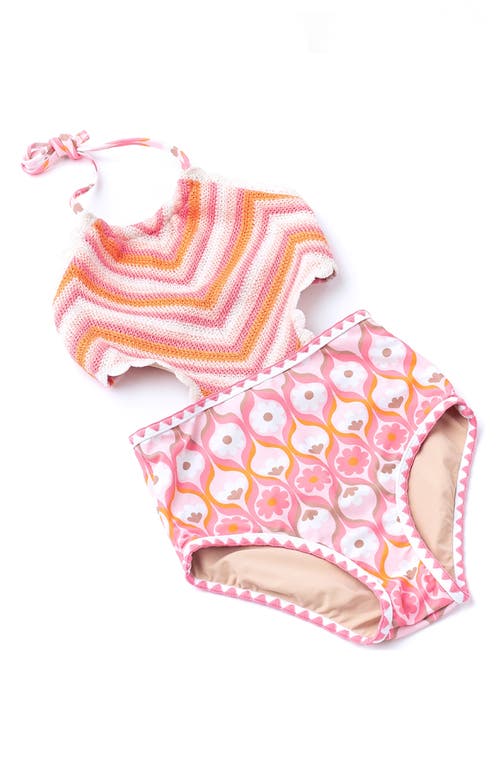 Shade Critters Mixed Media Cutout One-piece Halter Swimsuit In Pink