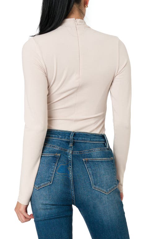 Gibsonlook Mock Neck Long Sleeve Thong Bodysuit In Neutral