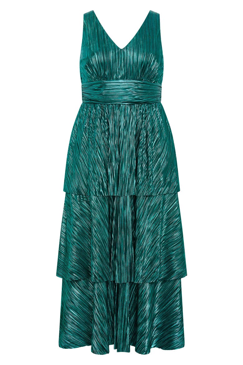 Metallic Tiered Maxi Dress, Alternate, color, EMERALD