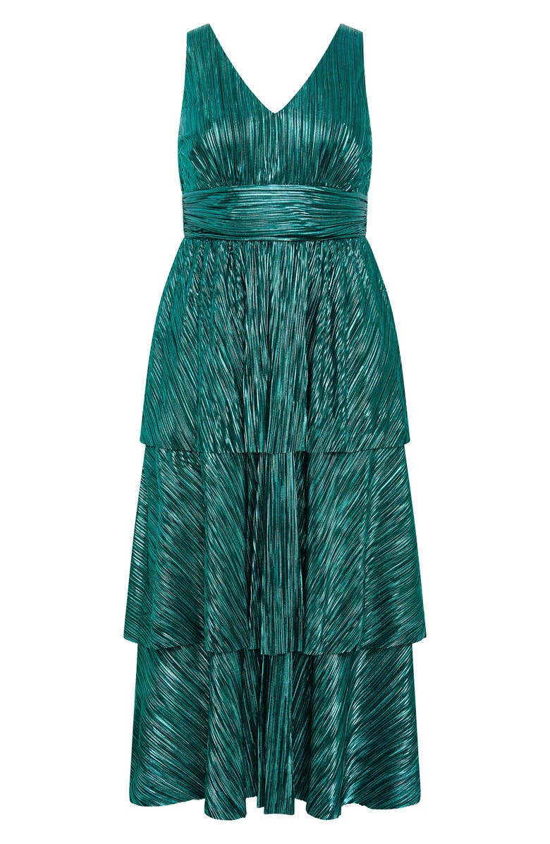 City Chic Metallic Tiered Maxi Dress, Alternate, color, Emerald