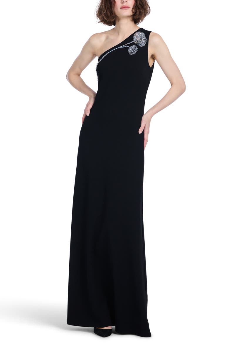 EMILY SHALANT Crystal One-Shoulder Stretch Crepe Gown, Alternate, color, 