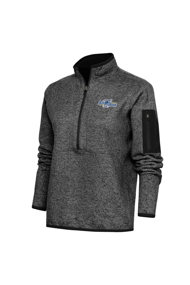 Women's Antigua  Heather Black Wilmington Blue Rocks Fortune Half-Zip Pullover Jacket, Main, color, Heather Black