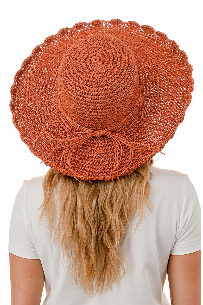 Scalloped Straw Sun Hat, Alternate, color, RUST