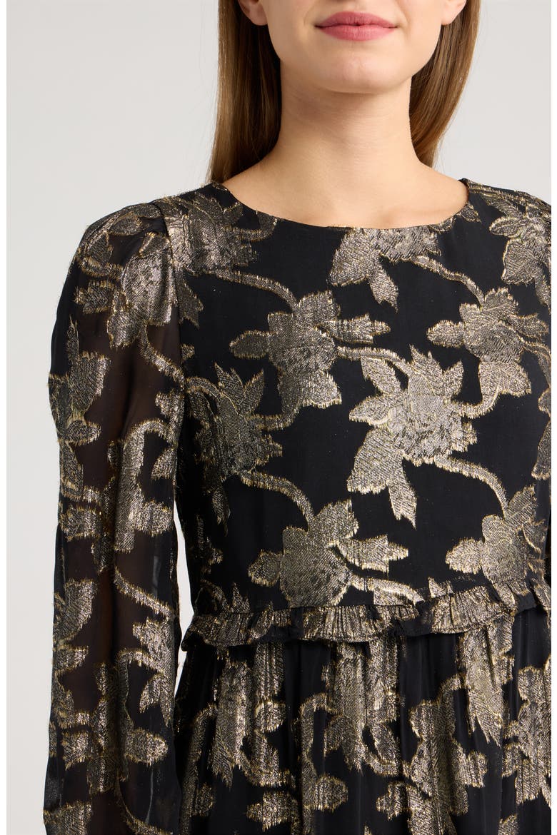 Cecile Long Sleeve Metallic Minidress, Alternate, color, NOIR FALLING FLORAL