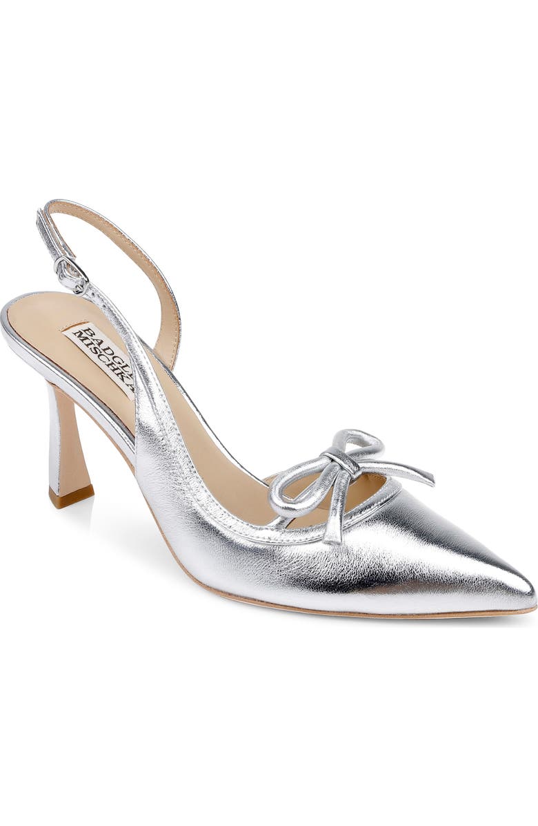 Badgley Mischka Bridal Georgie Slingback Half d'Orsay Pointed Toe Pump, Main, color, Silver Leather