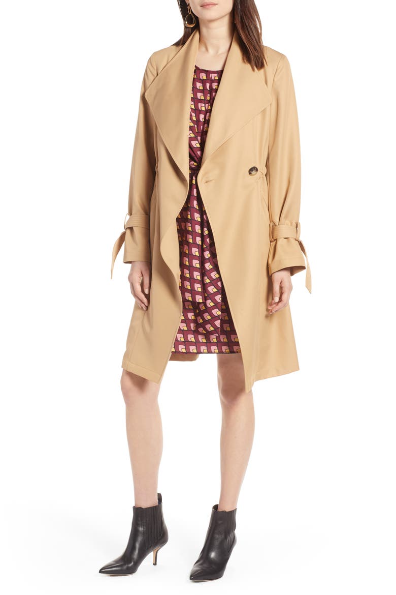 Tie Sleeve Trench Coat, Main, color, KHAKI