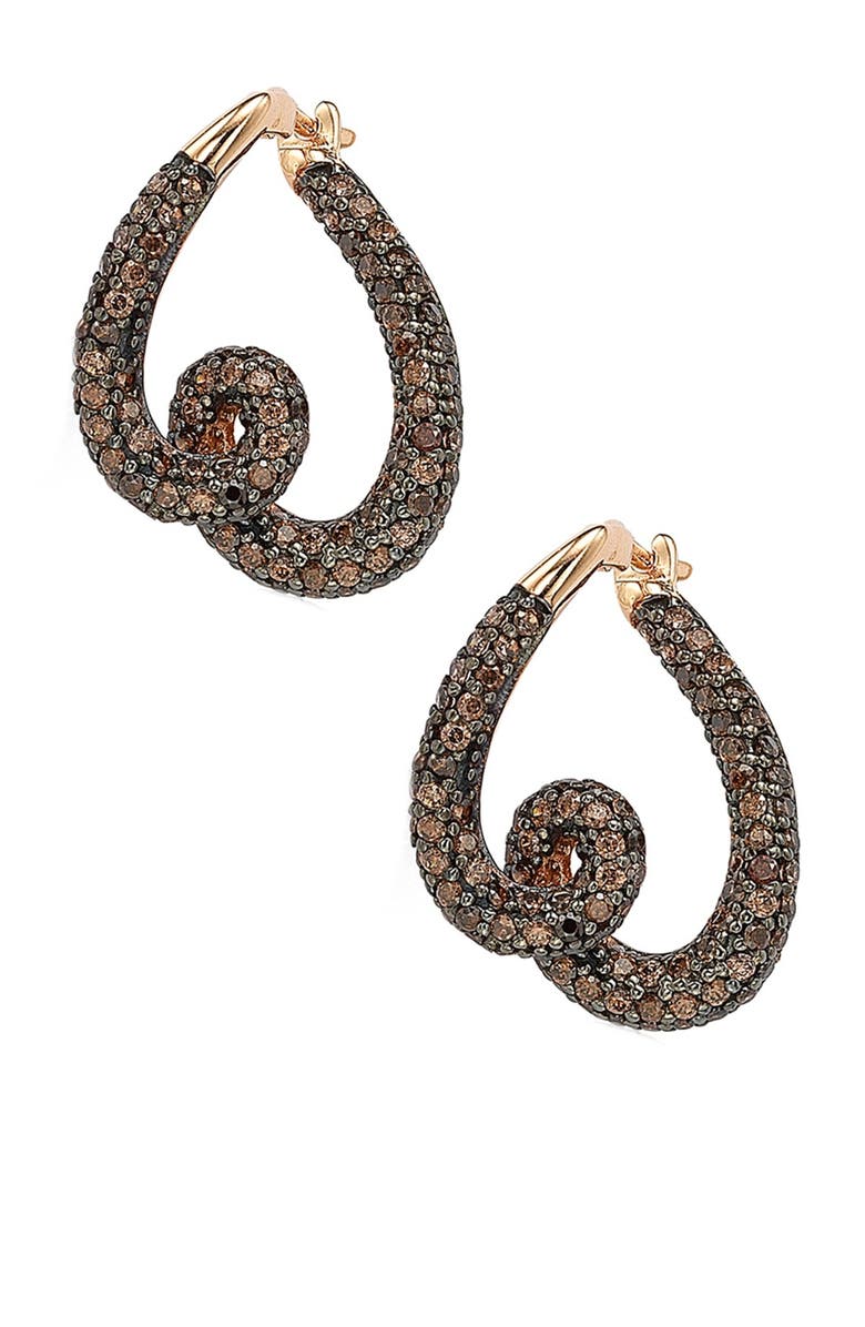 SUZY LEVIAN 14K Rose Gold Plated Sterling Silver Chocolate CZ Twisted Hoop Earrings, Main, color,