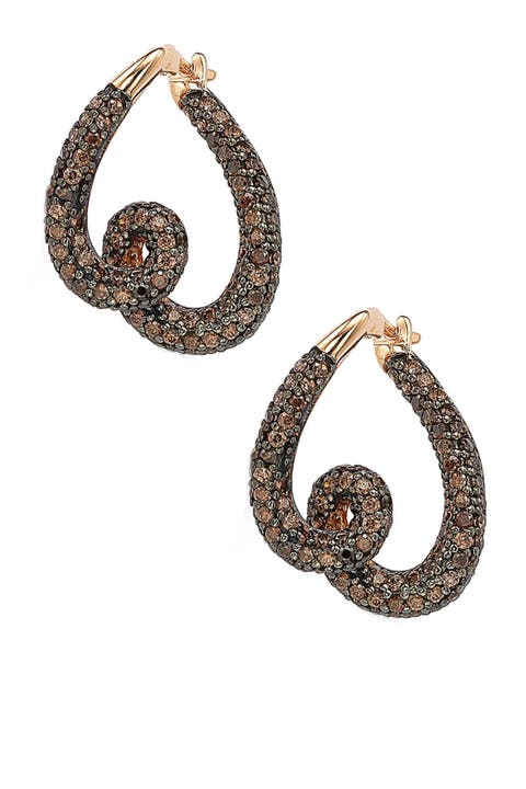 14K Rose Gold Plated Sterling Silver Chocolate CZ Twisted Hoop Earrings