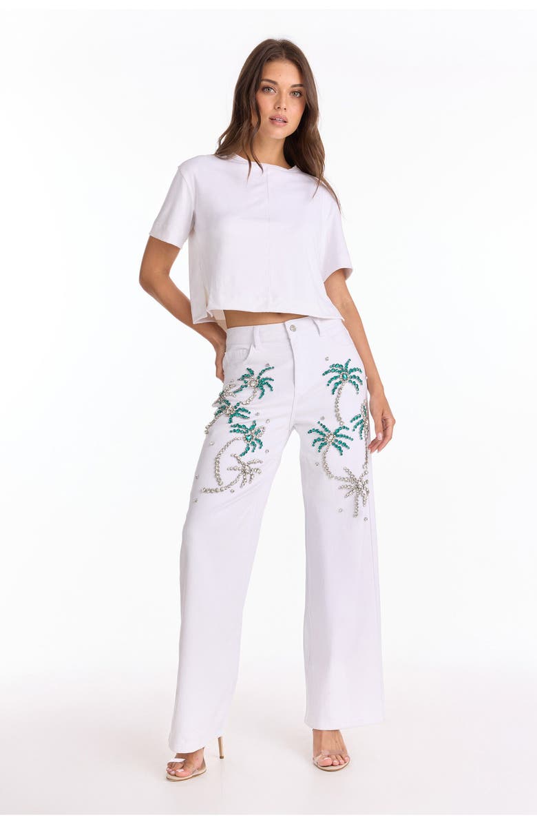 The Noli Shop Crystal Palm High Rise Jean, Alternate, color, White