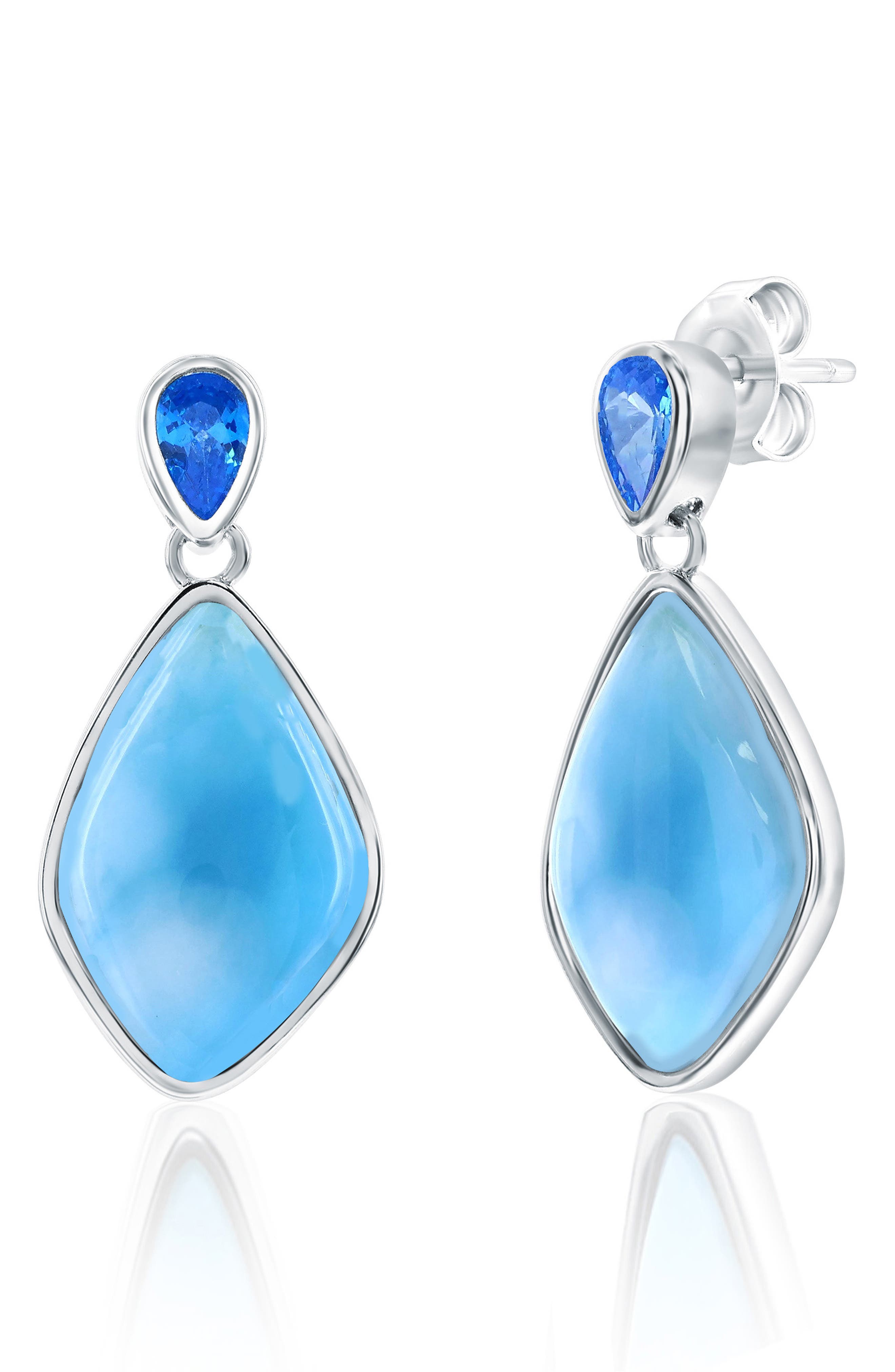 SIMONA Sterling Silver Cubic Zirconia & Larimar Drop Earrings