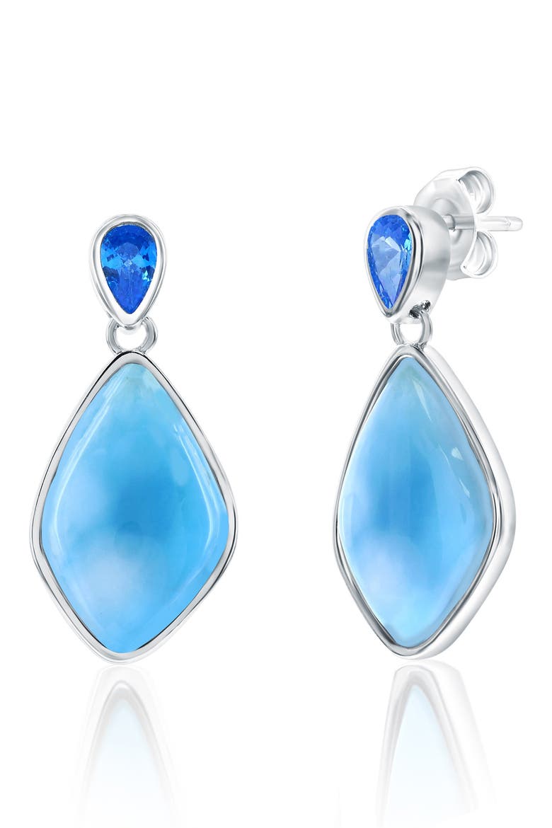 Sterling Silver Cubic Zirconia & Larimar Drop Earrings, Main, color, BLUE