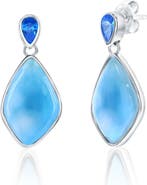 SIMONA Sterling Silver Cubic Zirconia & Larimar Drop Earrings