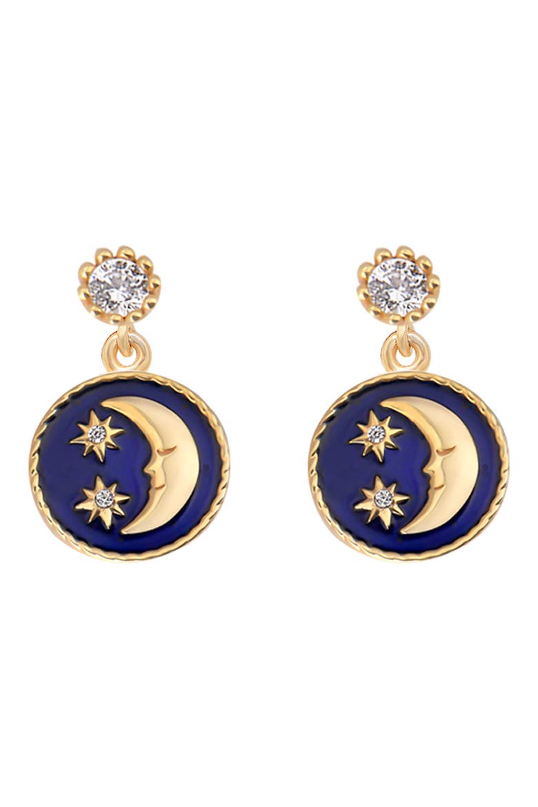Luna French Blue Enamel Earrings, Main, color, GOLD