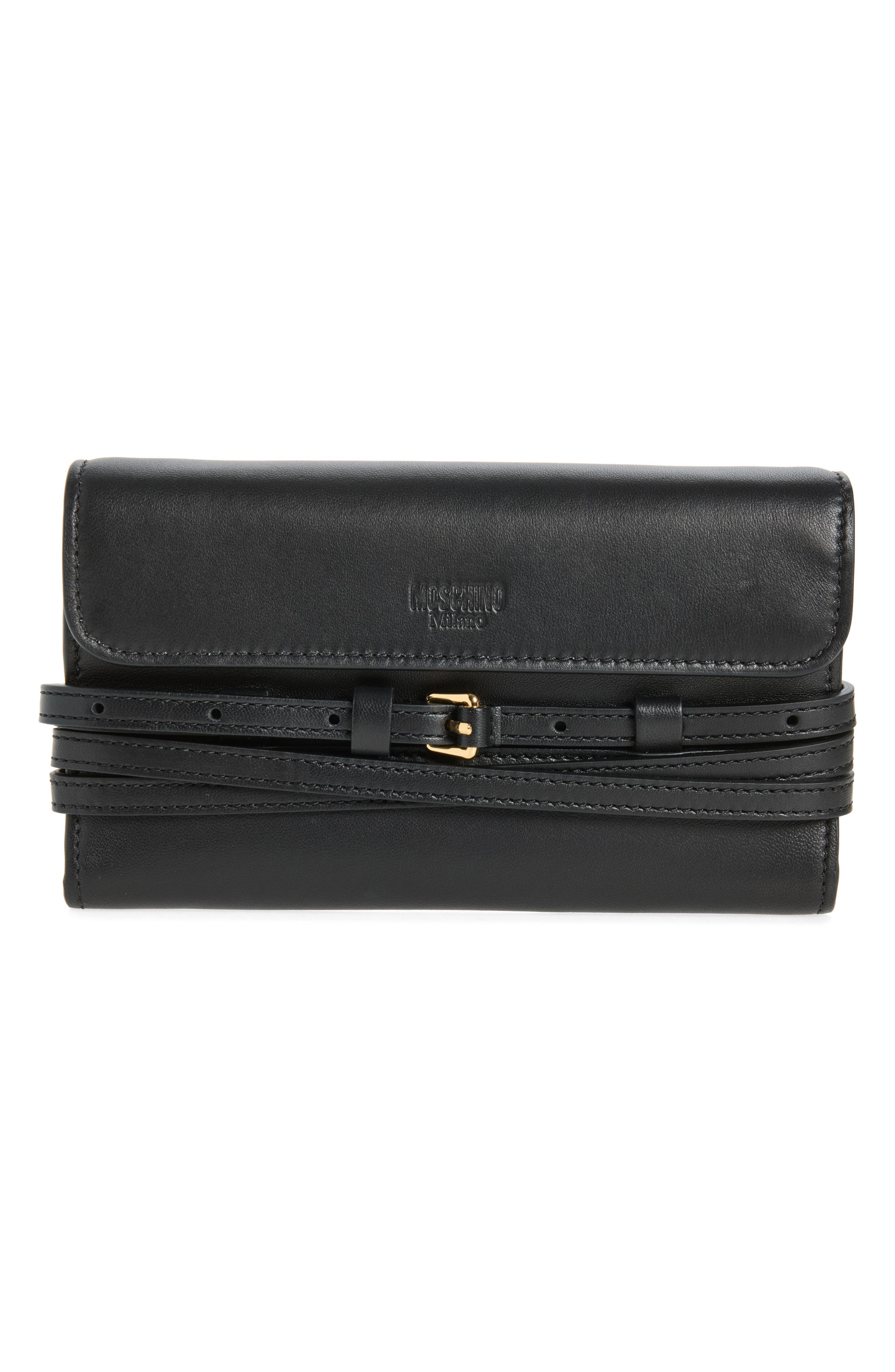 Soft Leather Wallet on a Chain, Main, color, BLACK