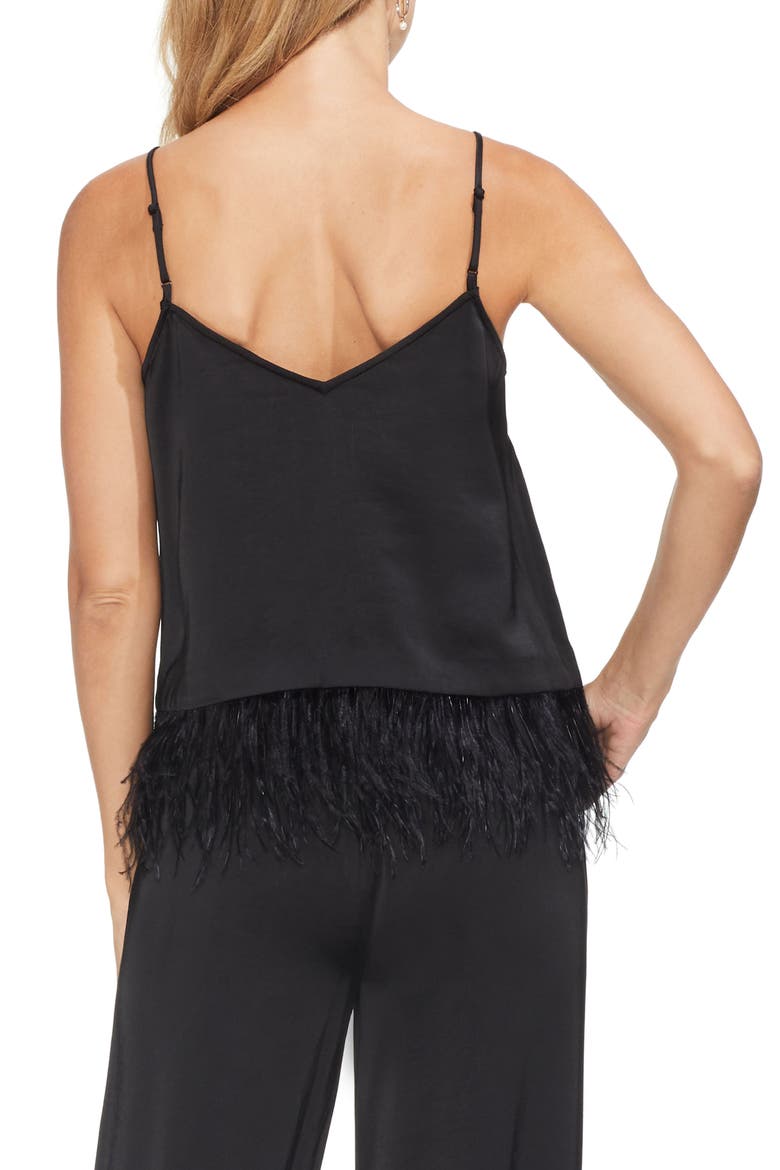 Soft Satin Feather Detail Chiffon Camisole, Alternate, color, RICH BLACK