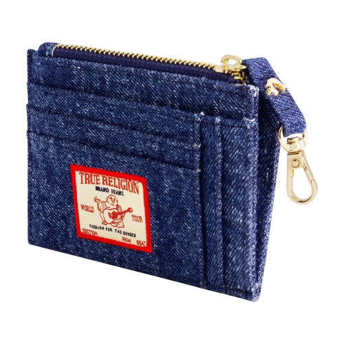 True Religion Denim Zip Card Case In Blue