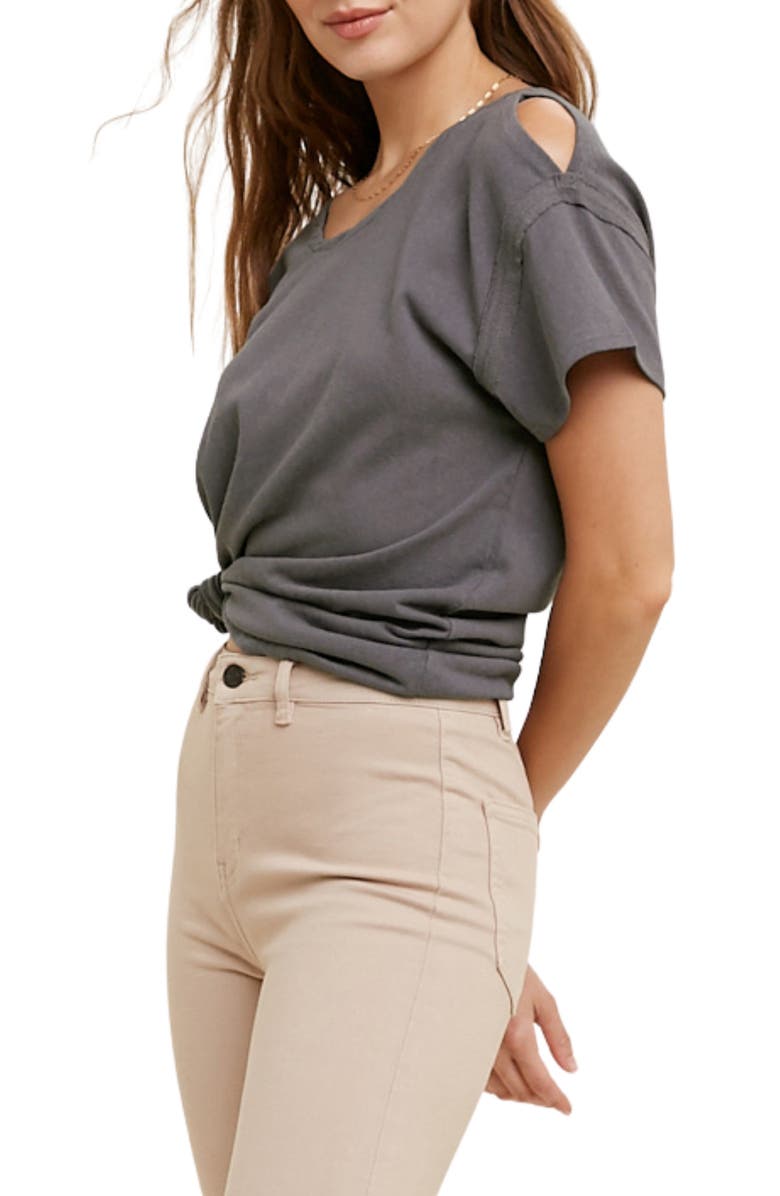 WISHLIST Shoulder Cutout Slub Knit T-Shirt, Alternate, color, Charcoal