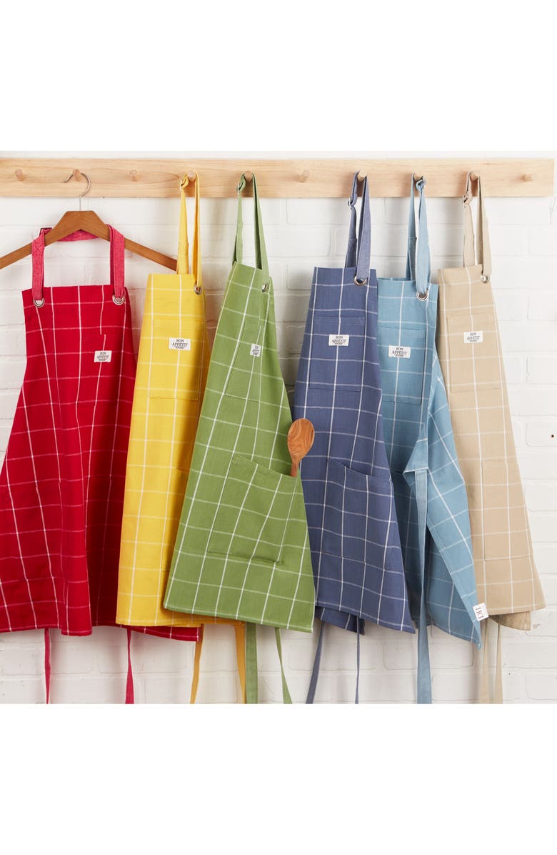 Design Imports Windowpane Print Cotton Apron, Alternate, color, Green