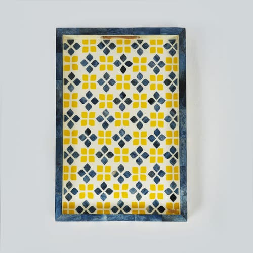 Mela Artisans Marigold Mosaic Bone Inlay Tray In Yellow