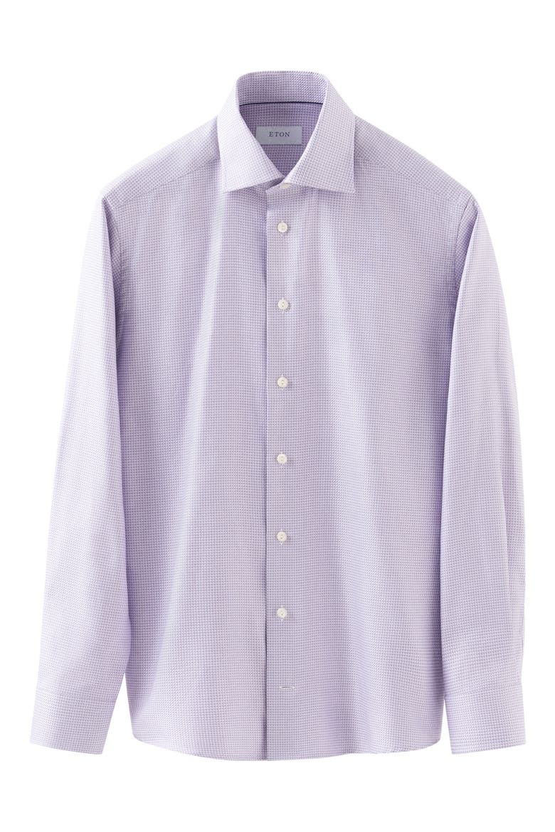 Contemporary Fit Microcheck Organic Cotton Dress Shirt, Alternate, color, LIGHT PASTEL PURPLE