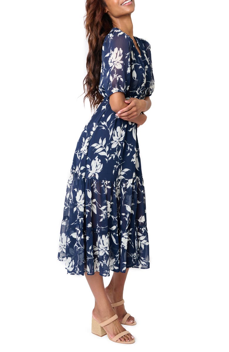 GIBSONLOOK Kira Drawstring Maxi Dress, Alternate, color, Navy/White Flower Print