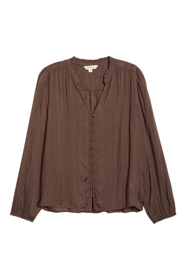 Shine Button Front Top, Alternate, color, CHOCOLATE BROWN