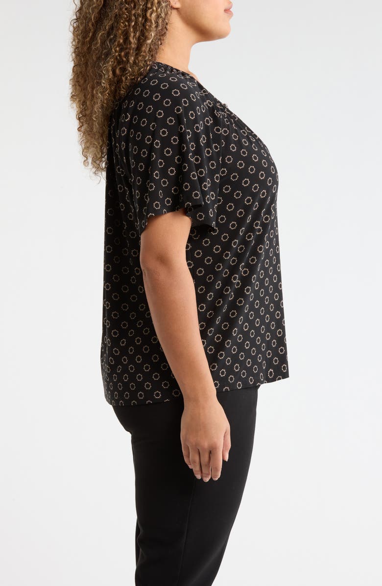 AK ANNE KLEIN Circle Print Keyhole Peasant Top, Alternate, color, Anne Black/ Latte