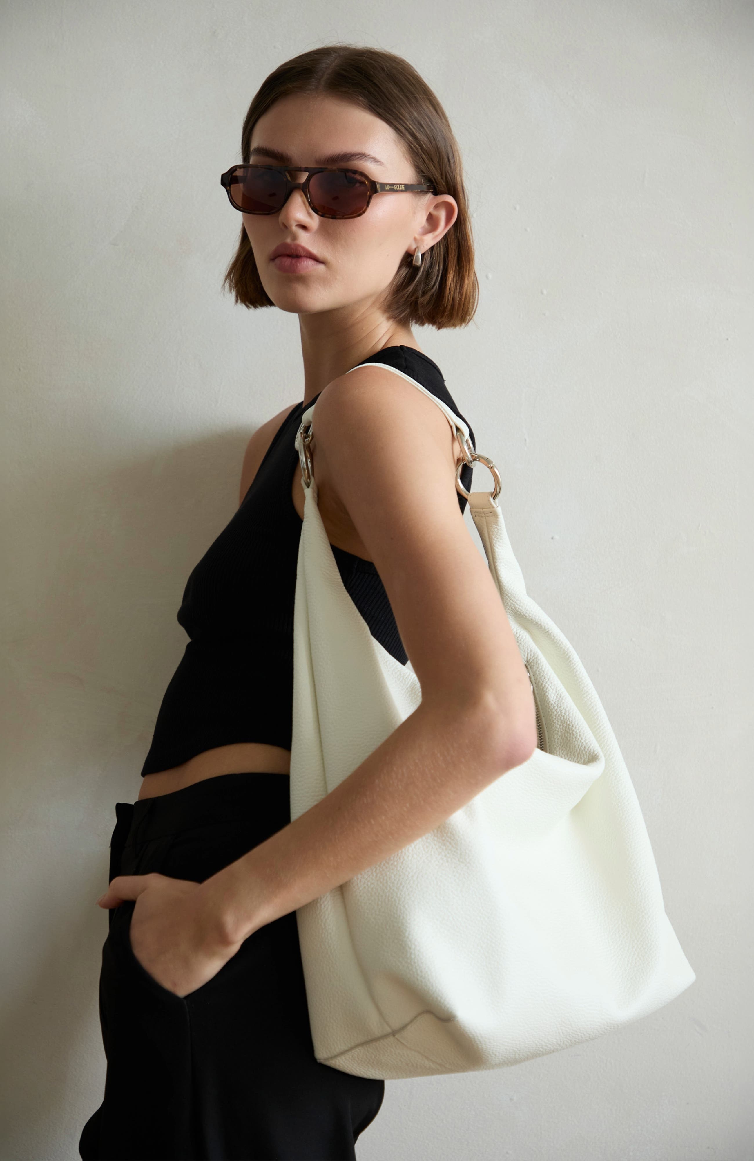 Leather Convertible Hobo Ring Bag, Alternate, color, White