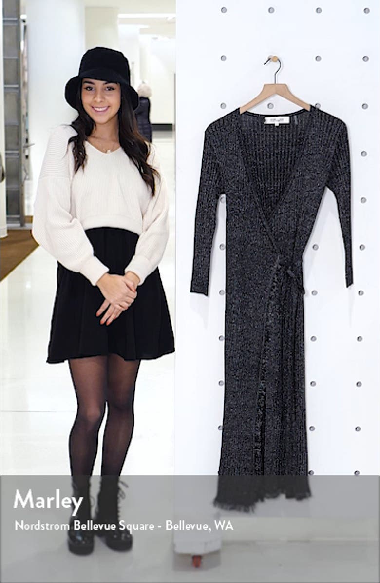 Bobbi Metallic Detail Ribbed Wool Blend Midi Wrap Dress, sales video thumbnail