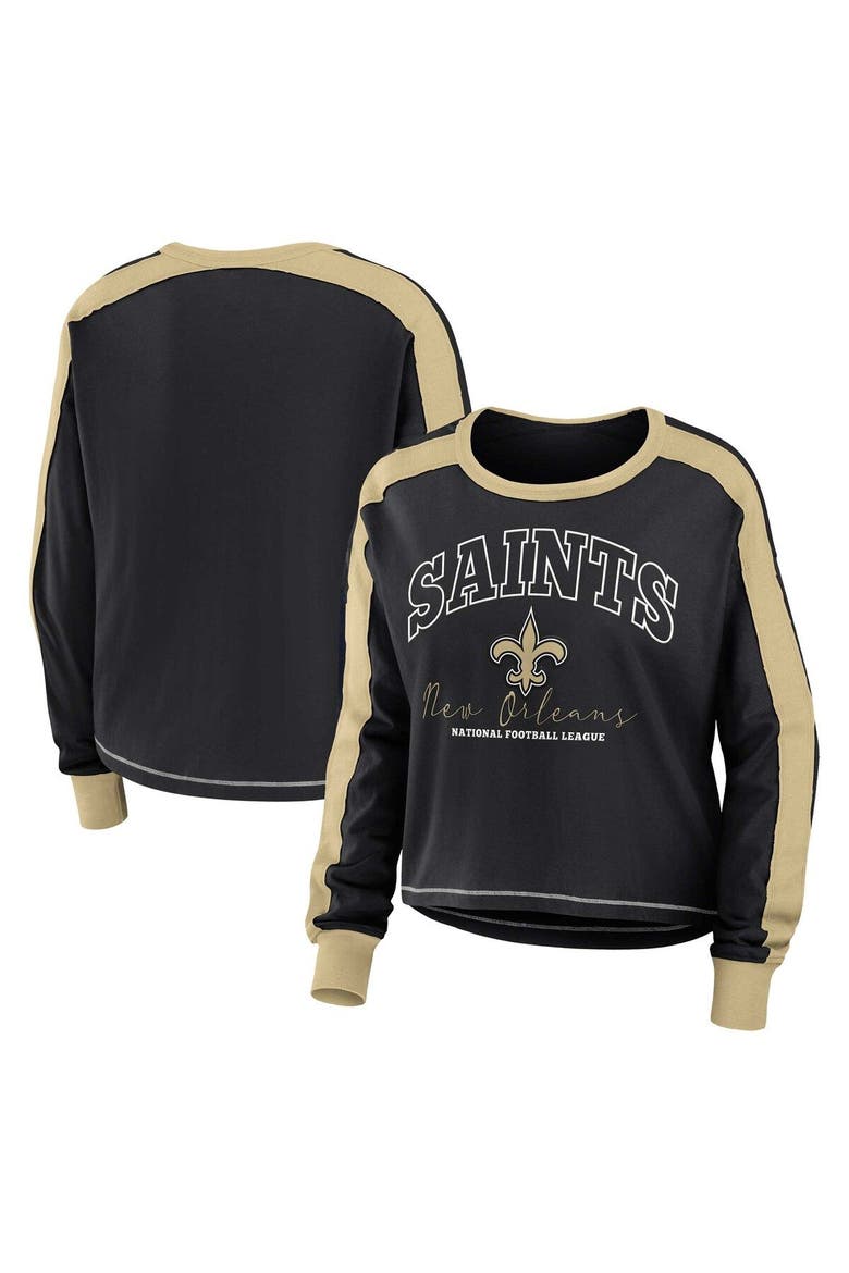 Women's WEAR by Erin Andrews Black New Orleans Saints Plus Size Colorblock Long Sleeve T-Shirt, Main, color, Black