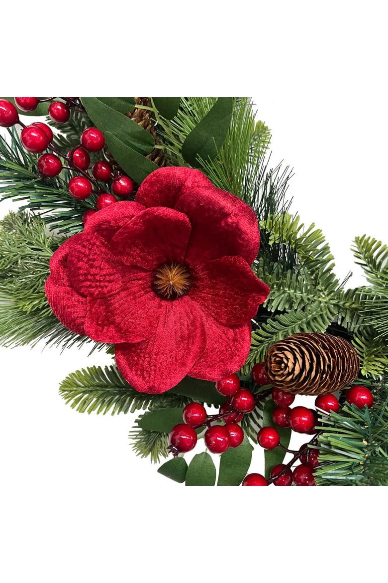 26" Pre-Lit Red Magnolia Pinecone & Berry Wreath, Alternate, color, Red magnolia, pinecone & berry