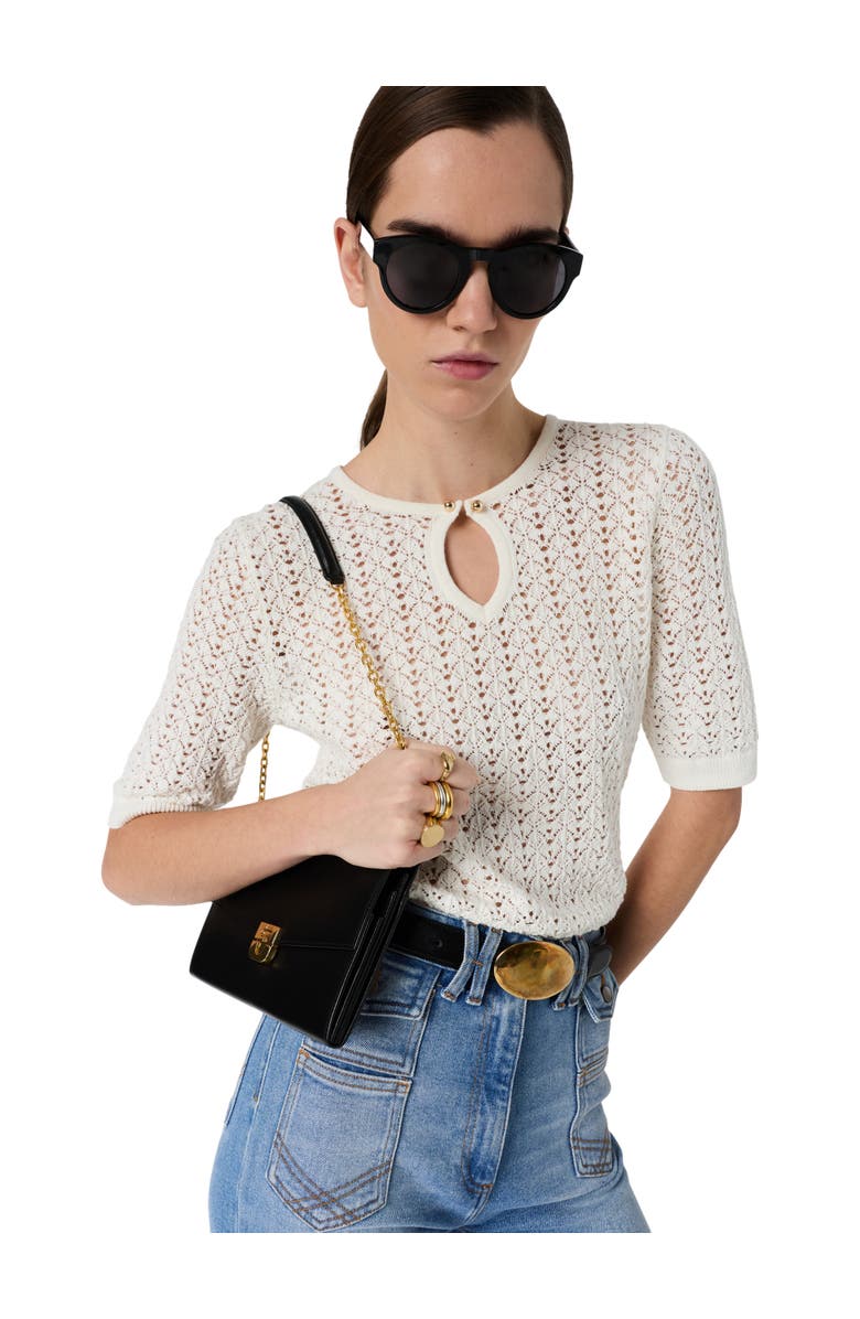 GERARD DAREL Lazare Keyhole Neck Crochet Knit Sweater, Main, color, Ecru