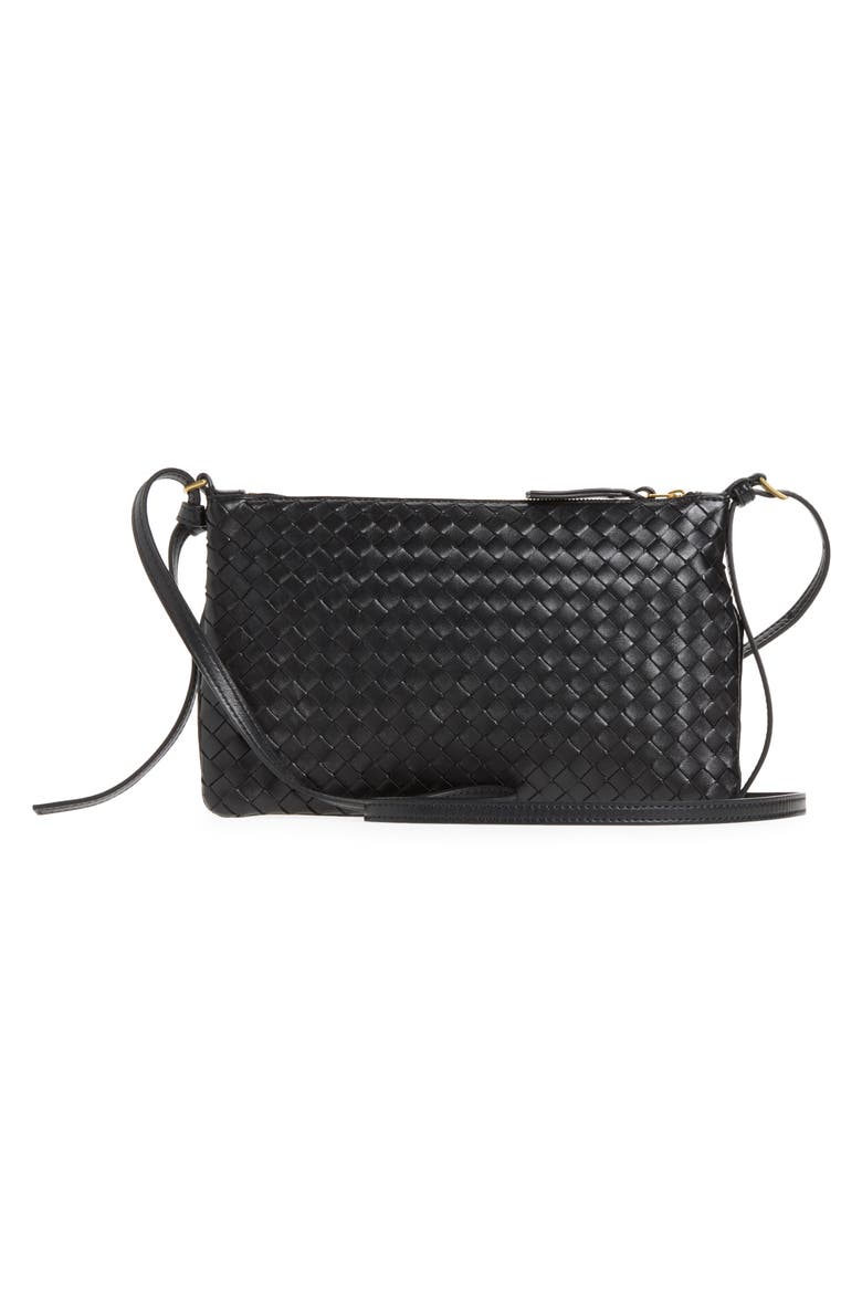 Medium Piccolo Intrecciato Leather Wallet on a Strap, Alternate, color, 1007 BLACK-BRASS VIBRATO