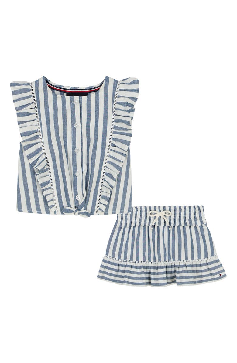 Tommy Hilfiger Kids' Stripe Cotton Ruffle Top & Skirt Set, Main, color,