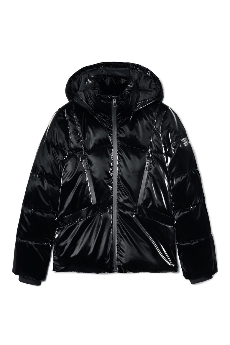 Faux Patent Leather Padded Jacket, Alternate, color, BLACK
