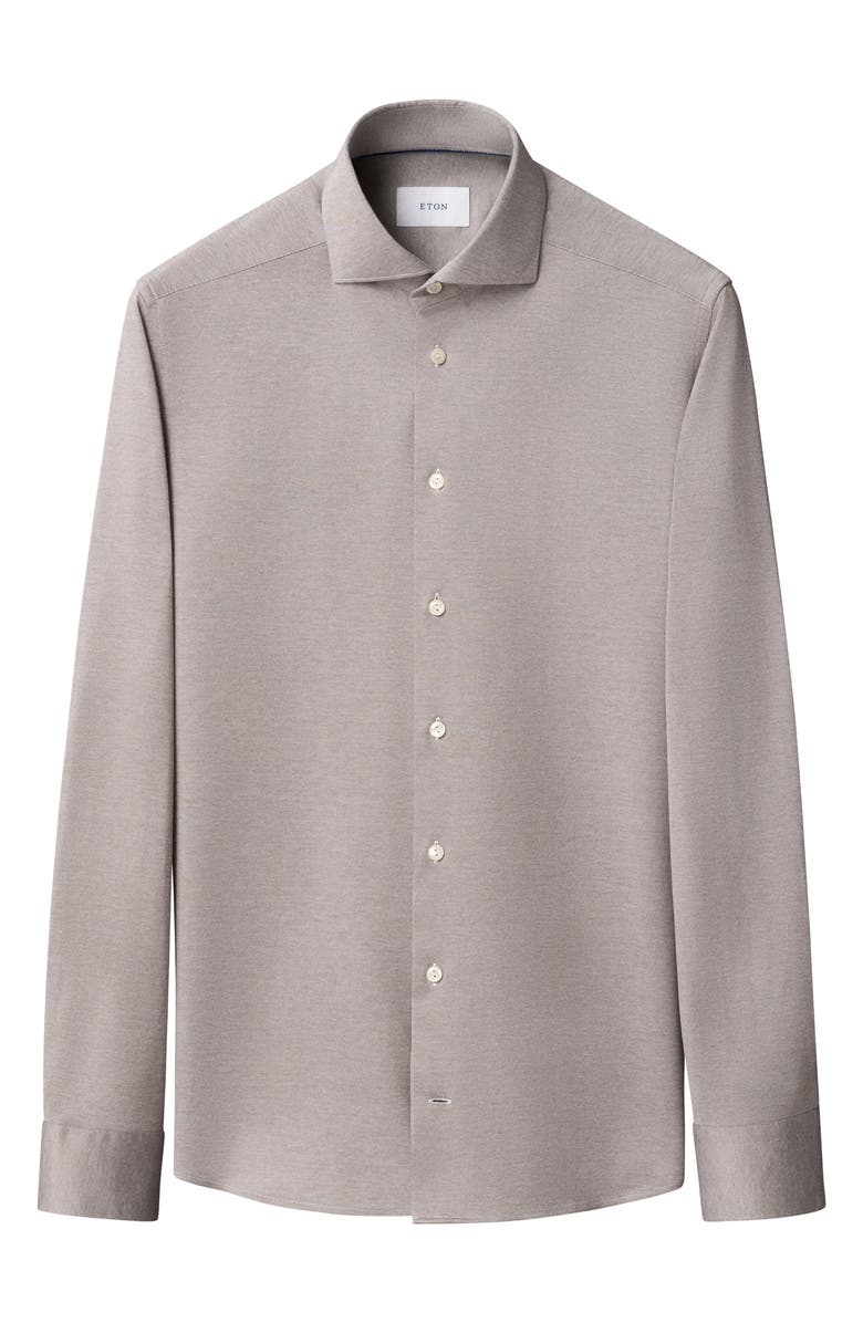 Eton Contemporary Fit Filo di Scozia Jersey Dress Shirt, Alternate, color, Medium Brown