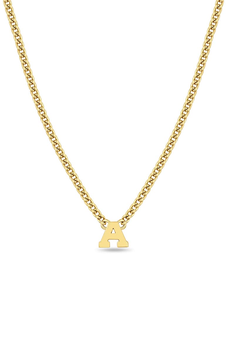 Zoë Chicco Curb Chain Initial Pendant Necklace, Main, color, 