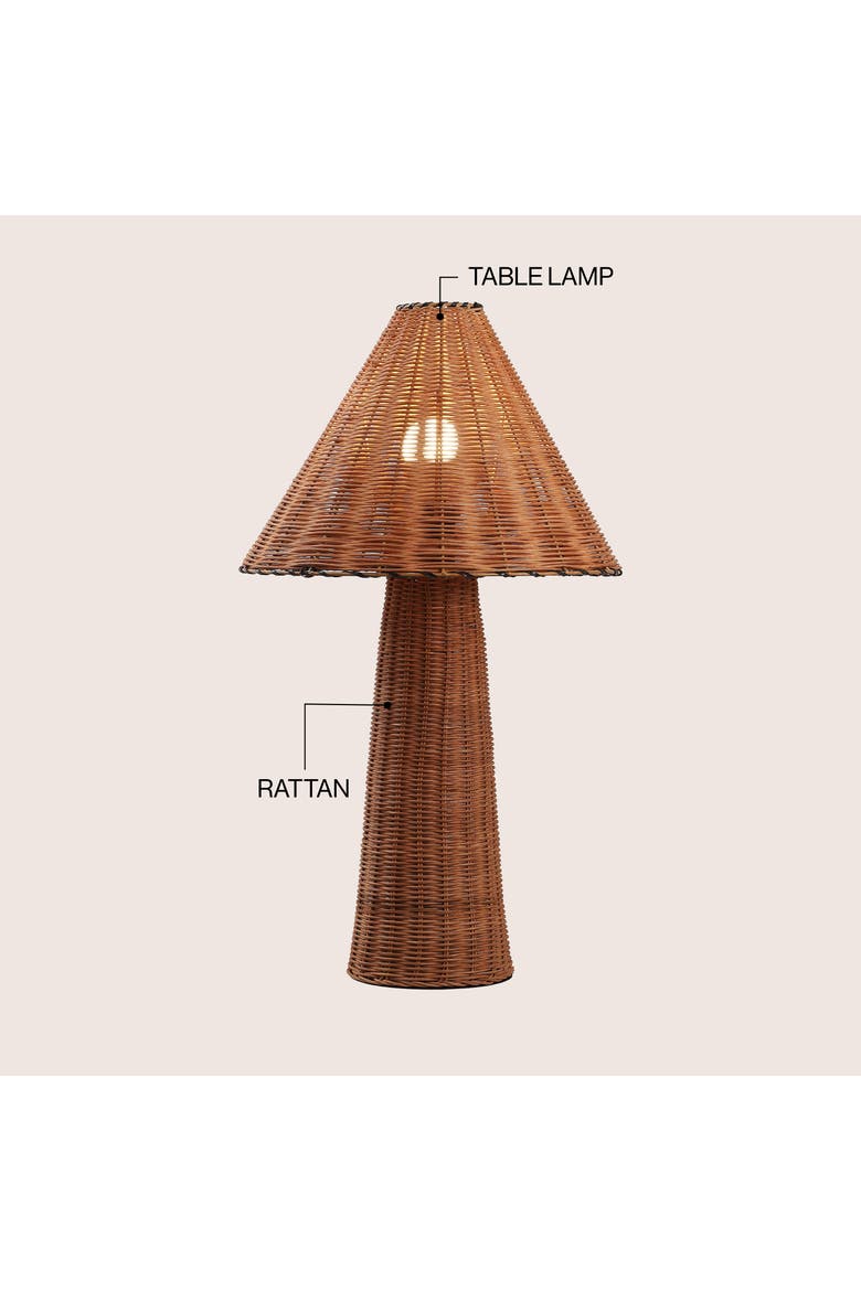 Kara 26.5" Modern Coastal Woven Rattan Tapered Cylinder LED Table Lamp, Alternate, color, Dark Brown