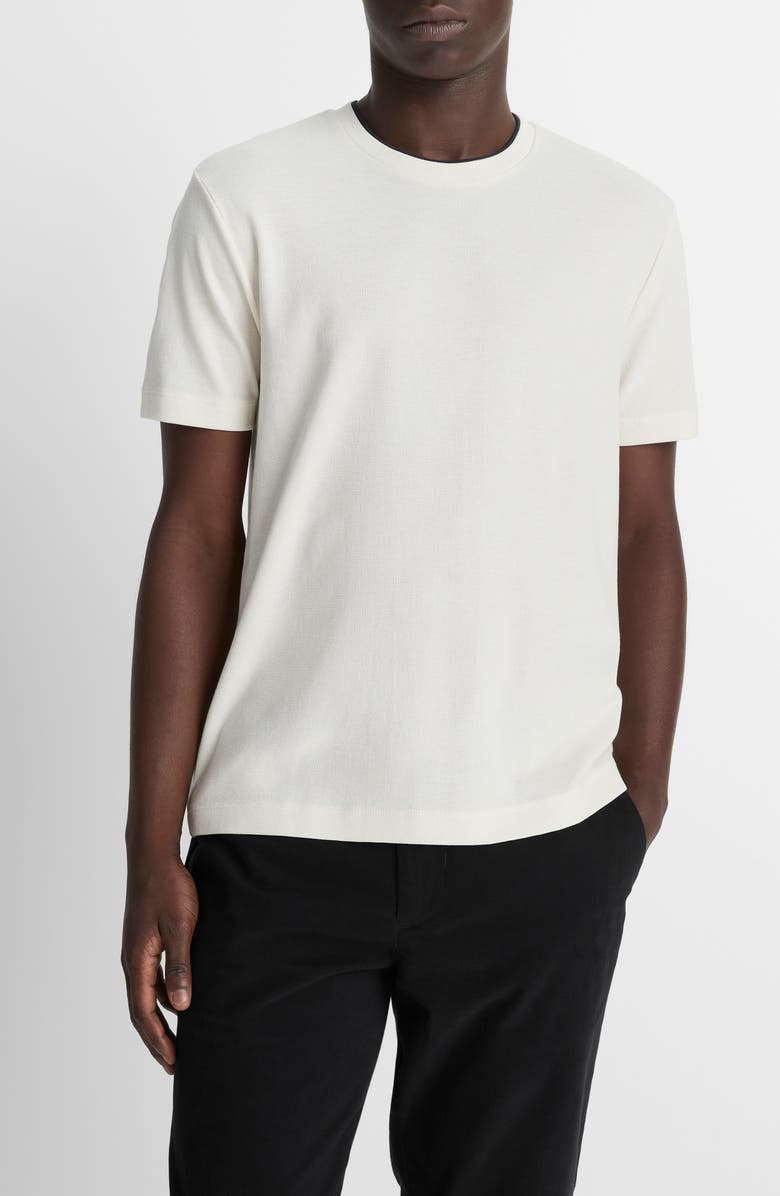 Vince Double Neckline Pima Cotton T-Shirt, Main, color, Blanco/Coastal