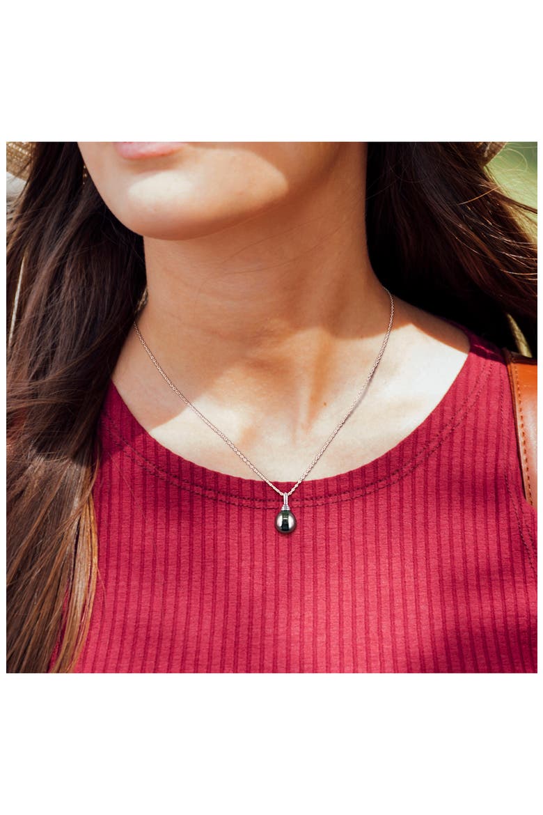 14K White Gold Cultured Black Tahitian Pearl Pendant Necklace, Alternate, color, BLACK