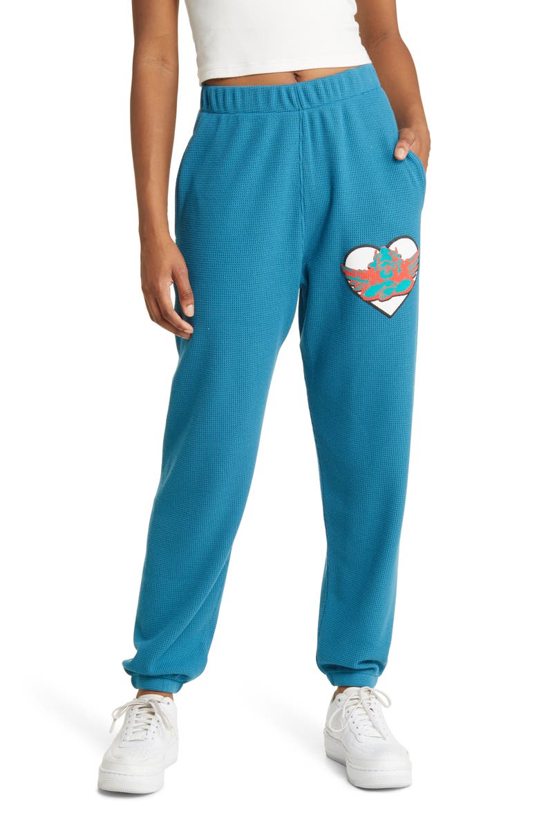 BOYS LIE Blue Read Reciepts Cotton Waffle Knit Sweatpants, Main, color,