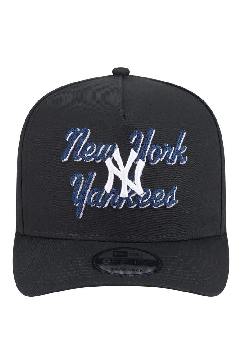 Men's New Era Black New York Yankees Chainstitch 9FIFTY A-Frame Snapback Hat, Alternate, color, Black