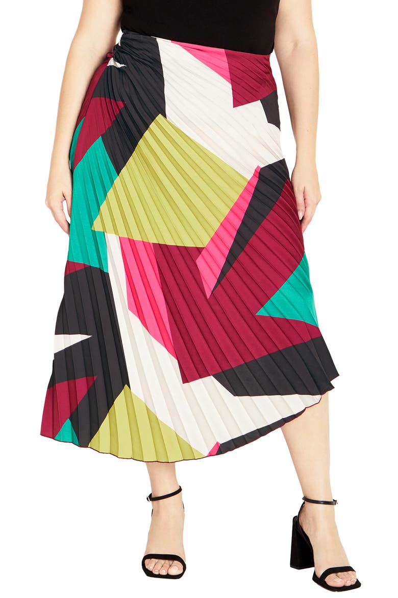 Amaya Print Pleated Satin Maxi Skirt, Main, color, STANDOUT GEO