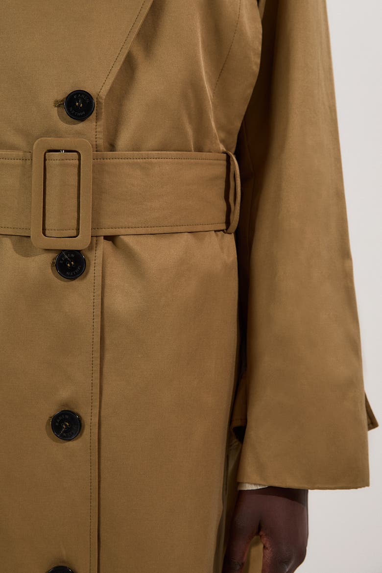 Strong Shoulder Belted Maxi Trench Coat, Alternate, color, Olive