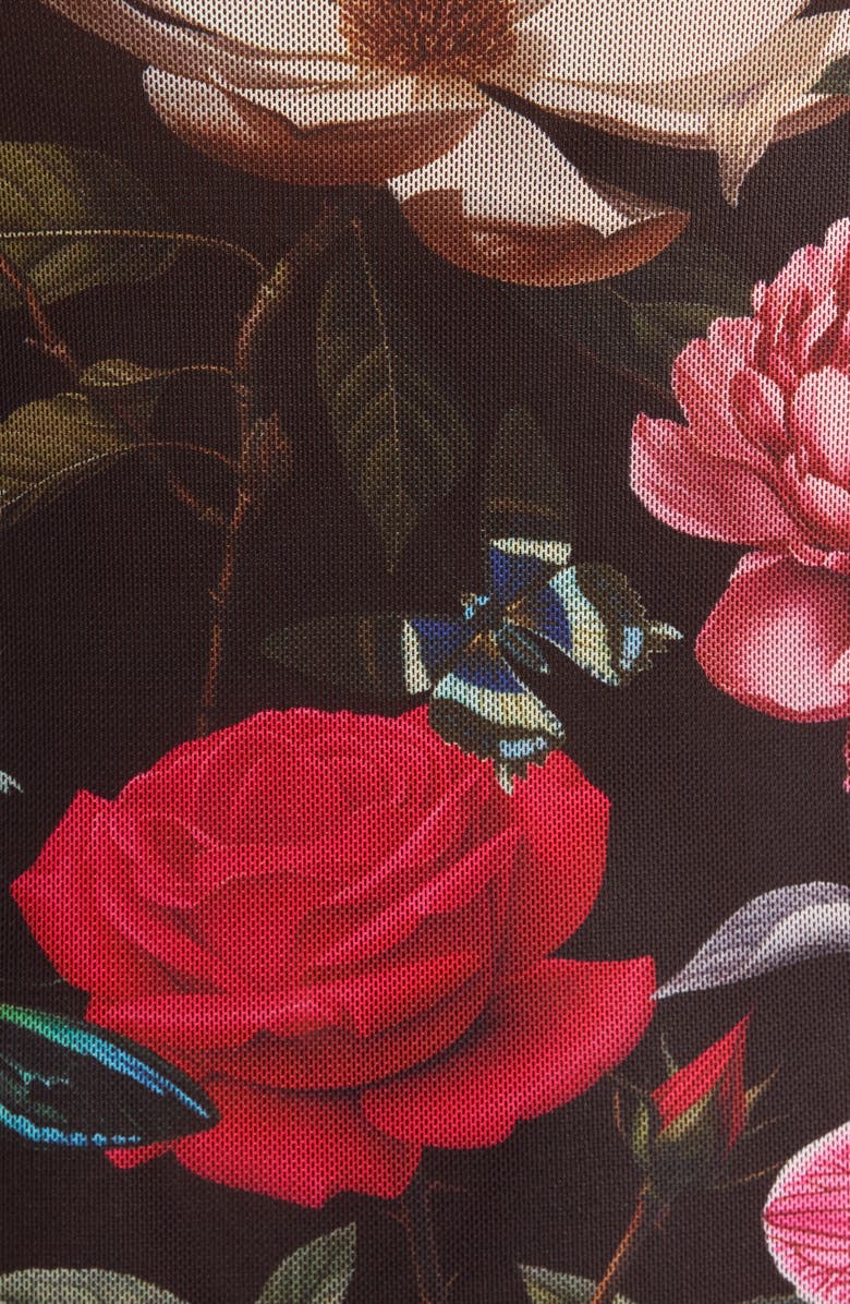 KILO BRAVA Floral Print Mesh Long Sleeve Teddy, Alternate, color, Garden Of Eden