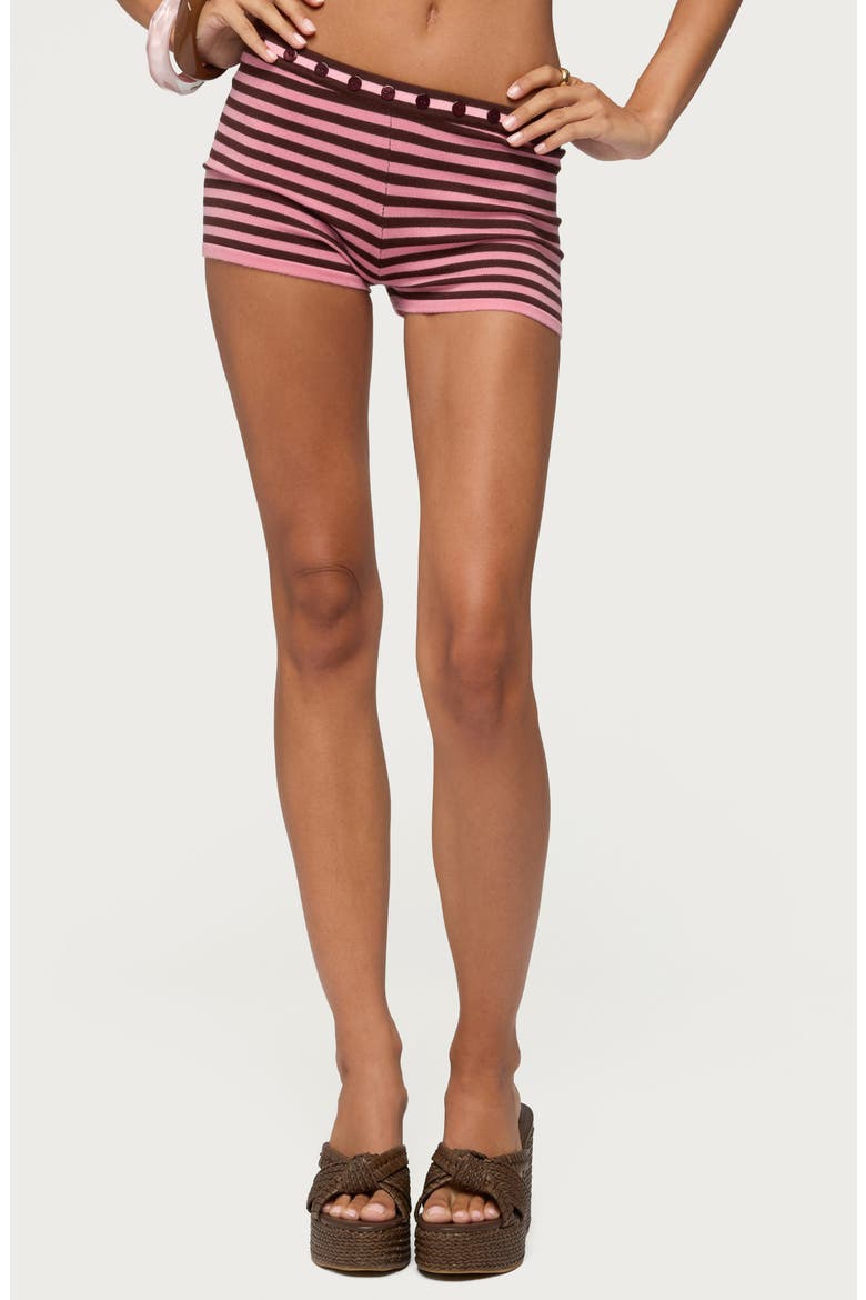 Shelba Stripe Button Trim Knit Microshorts, Main, color, PINK-AND-BROWN