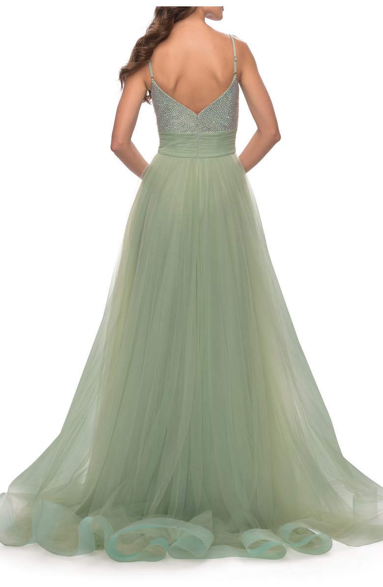 La Femme Tulle Gown with Full Skirt and Rhinestone Bodice, Alternate, color, Sage