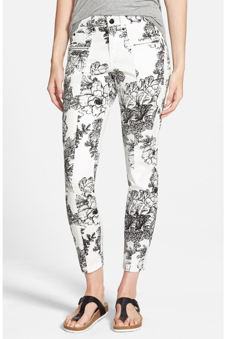 Floral Print Skinny Jeans, Main, color, WHITE/ BLACK