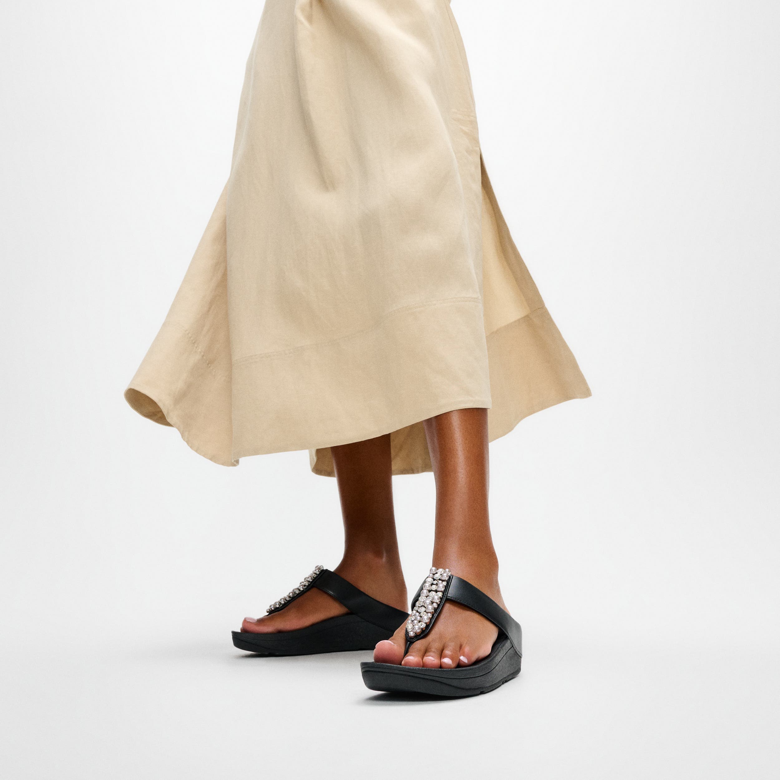 FitFlop Fino Pearls and Crys Sandal, Alternate, color, Black